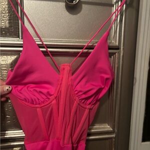 SHEIN Pink Backless Dress with Spaghetti Straps and Plunging Neckline